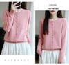 Women's Luxury Pure Wool Cardigan - Thick, Round Neck, Crystal Buttons, Autumn/Winter Style