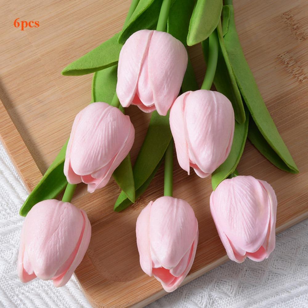 

6Pcs New Plastic Real Touch Tulips 34*3cm 7 Colors Fake Tulips Floral Arrangements Artificial Faux Tulips Decor Home Decor светло-розовый