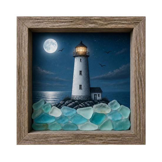 Sea Glass Art Painting with LED Light, DIY Mosaic Arts and Craft Kit, Ocean Themed Painting Kit, Beach Art Kit for Home Office Bookshelf Decoration