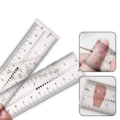 5ks pravítko na měření nehtů Transparentní pravítko na nehty PVC měkké pravítko Vrtačka na nehty s drahokamy Přenosné nástroje na měření