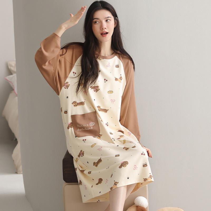 Pajamas Women's Spring and Autumn Pure Cotton Women's Long-sleeved Autumn Can Be Worn Outside Age-reducing Pajamas Women's Casual and Comfortable