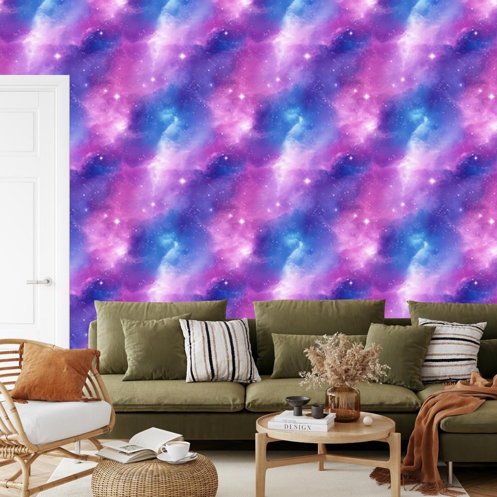 Watercolor Galaxy Wallpaper In Violet, Lavender, Blue and Azure 50x1000