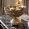 Pedestal Bowl Metal Embossed Floral for Tabletop S