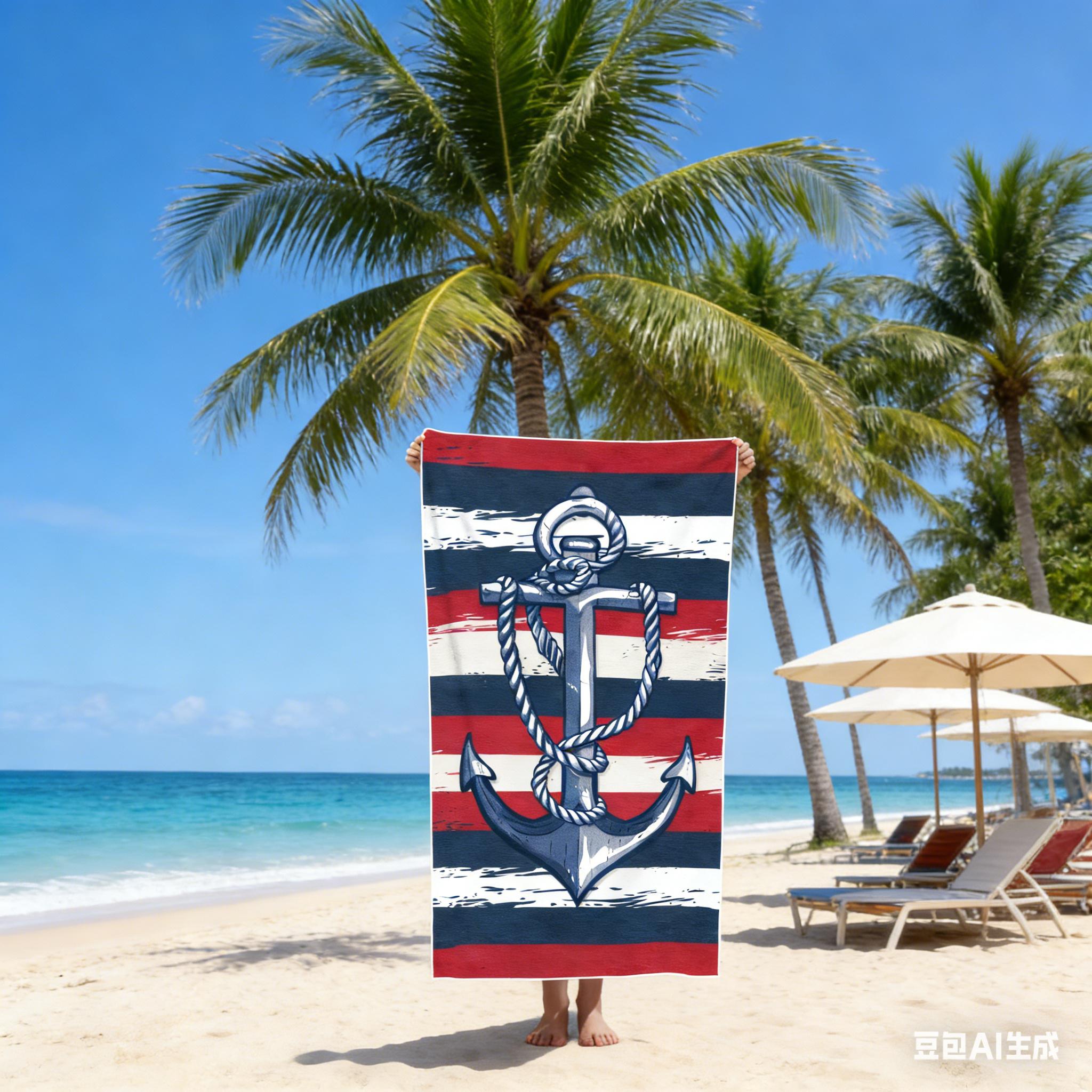 

Nautical Anchor Stripe Beach Towel Quick Dry Microfiber Sand Free Washable for Summer Pool Travel W40*H60(CM)