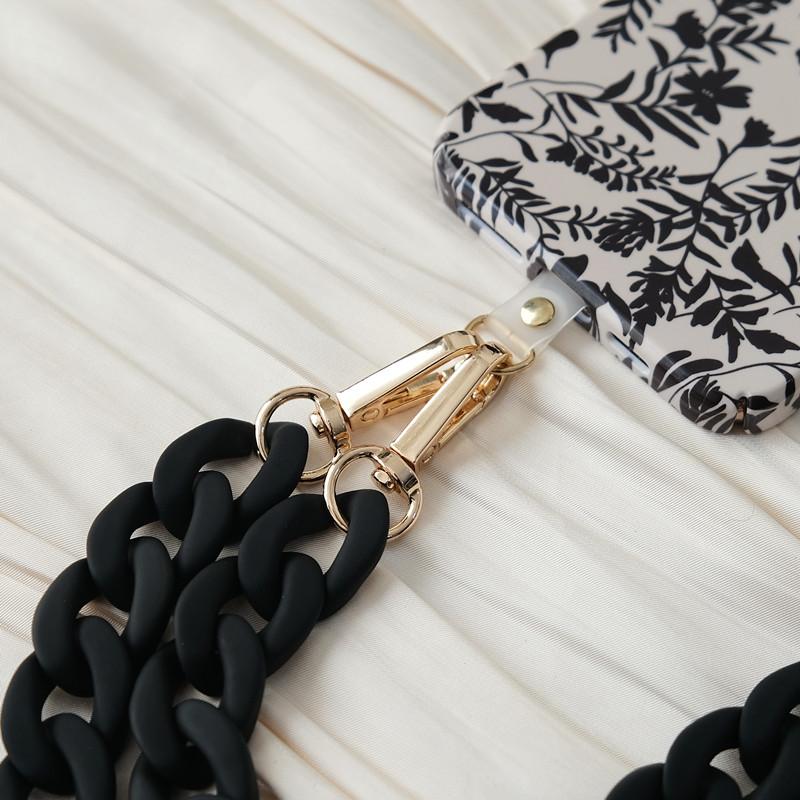 New Phone Accessory Detachable Lanyard Black Matte Crossbody Strap Long Phone Case Chains Acrylic Pendant Neck Solid Phone Chain