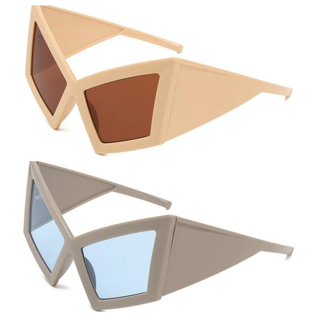Luxury punk women sunglasses oversized cat eye windproof UV400 lenses fashion runway show frames modern