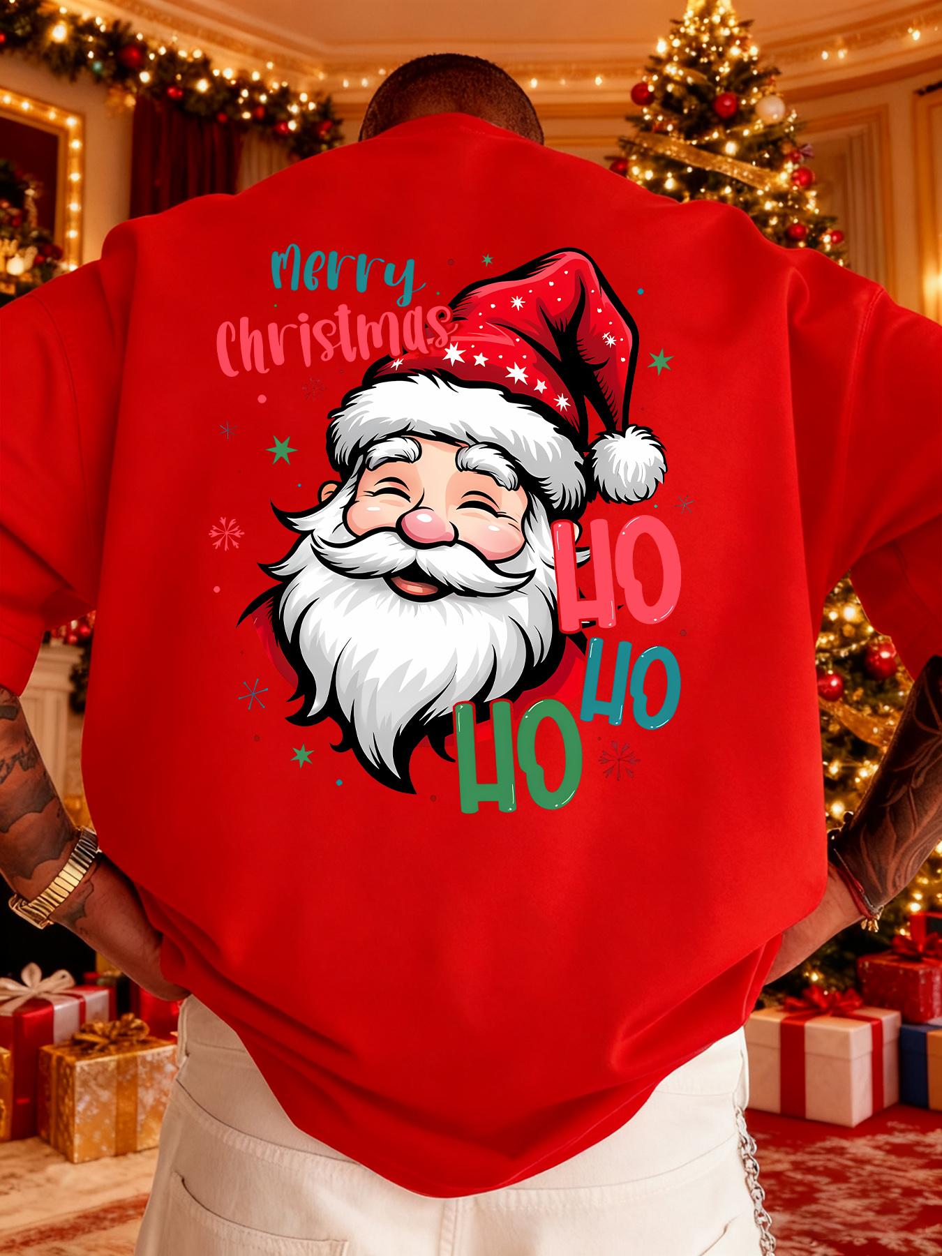 Mens shortsleeved Tshirt Santa Claus Merry Christmas HO HO HO suitable for holiday parties and winter daily wear S