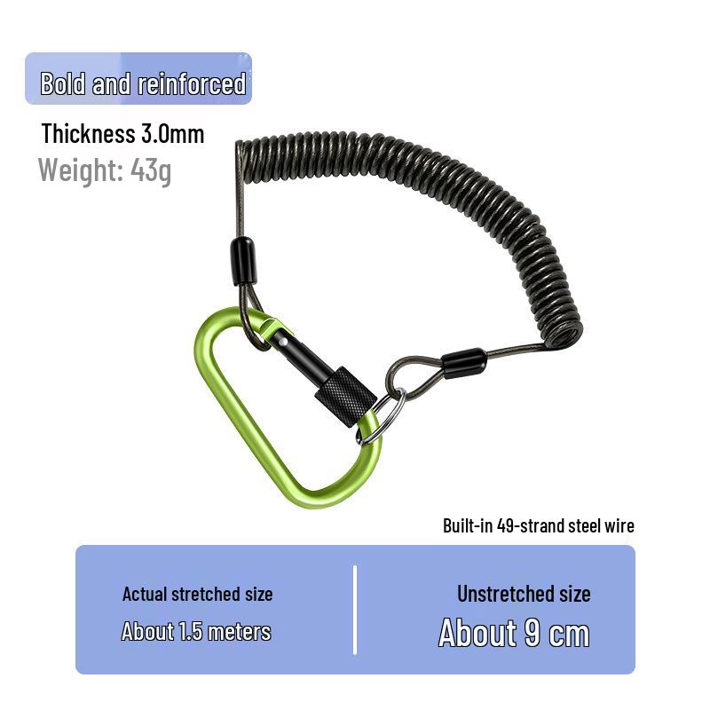 Teleskopiskt elastiskt fiskerep med betesklämma och nyckelfjäder för förlustkontroll och bergsklättring.