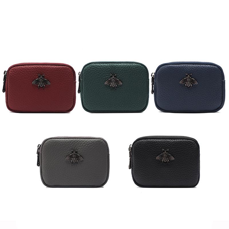 Mode äkta läder Kvinnor Mynt Plånbok Dubbel Dragkedja Liten Plånbok