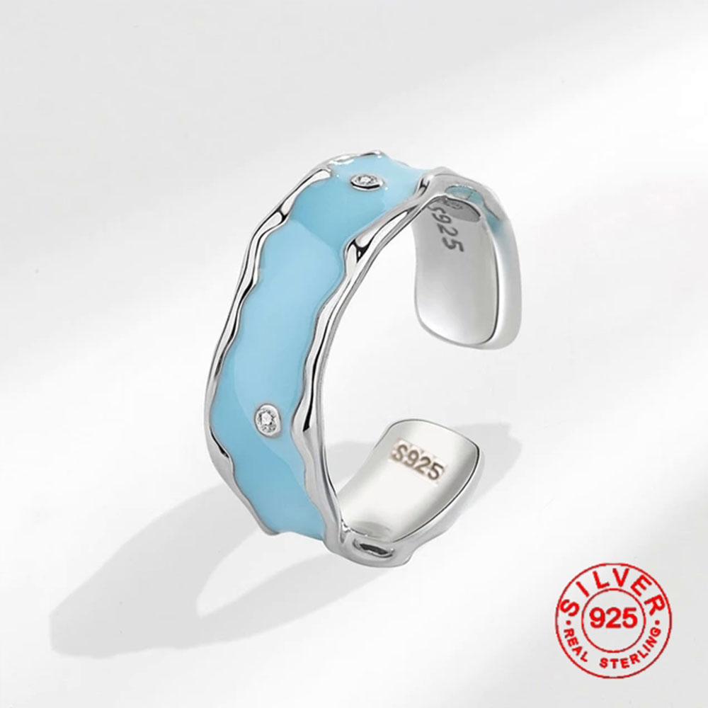 

BFCLUB Silver Color Unique Design Blue Ring For Women Jewelry Finger Adjustable Open Ring For Party Birthday Gift