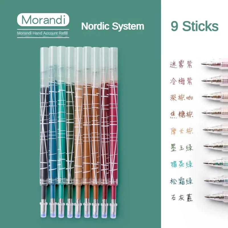 9/36 Color Morandi Gel Pen Set Press Type Color Ballpoint Pen 0.5mm Note-taking Hand Account Stationery Office School Supplies