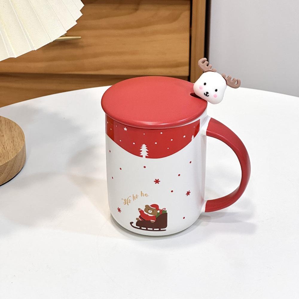 Christmas cup with lid mug ceramic cup student water cup coffee cup gift cup with spoon Christmas 401-500ml