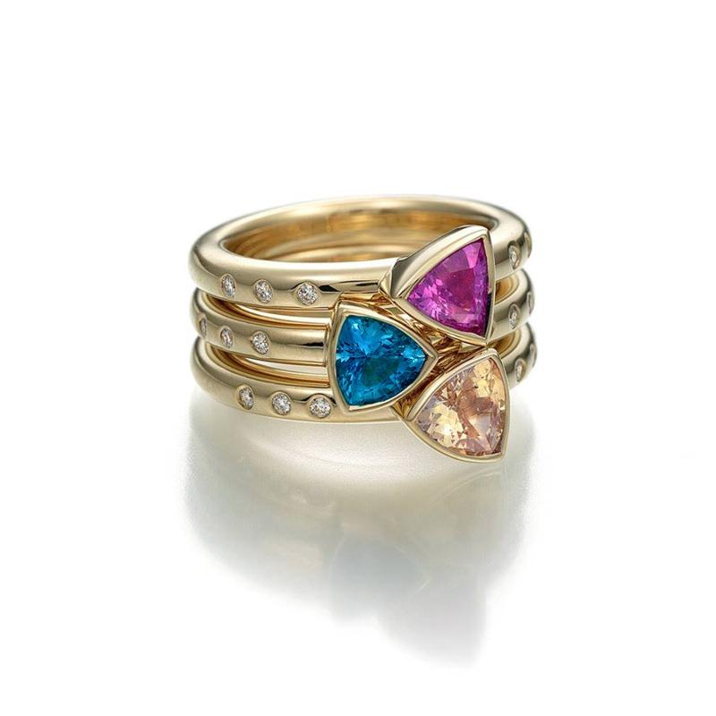 Gorgeous Blue Red Yellow Stone Zircon  Engagement Gold Color Rings Set Party Anniversary Wedding Rings for Women