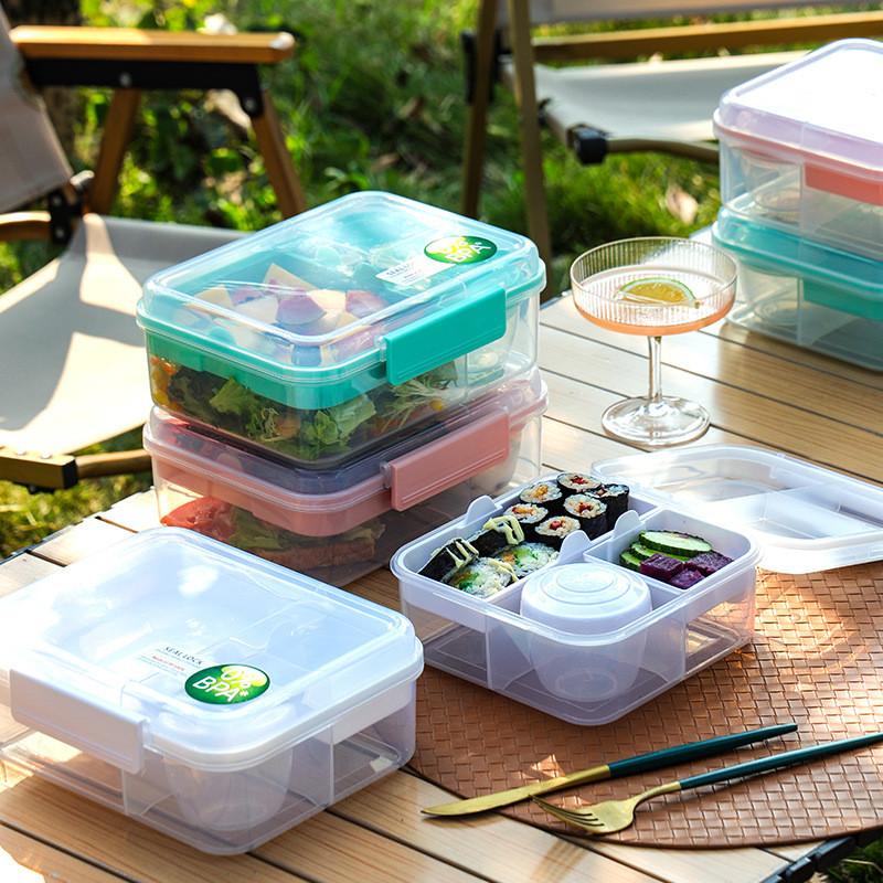 Portable Double Layer Bento Box With Dividers For Office Lunches And Picnics