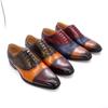 2024 Luxury Brogue Handmade Mens Dress Shoes Calf Leather Cap Toe Oxford Colorblock Lace Up Wedding Party Formal Shoes for Men