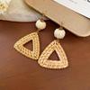 Silver Needle Round Resin Rattan Woven Earrings - Light Luxury High-End Studs, Fashionable Temperament Design