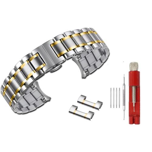 

Металлический ремешок для часов Magokoro Store, Ремешок из нержавеющей стали, Сменный ремешок, Складной стиль, Застежка-бабочка, Пятизвенный, Плоская и выпуклая форма, Унисекс, Регулировка T