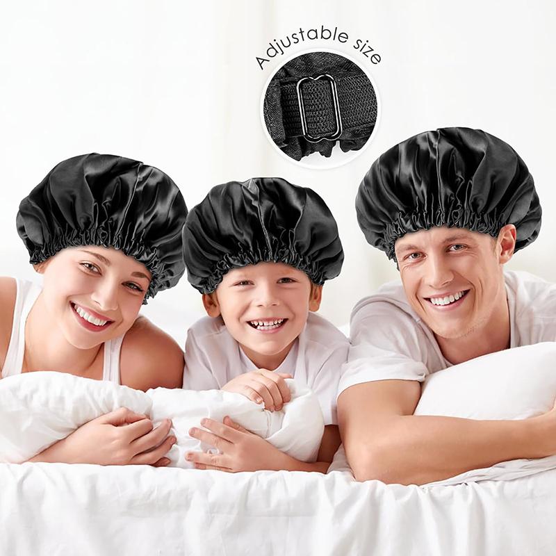 Satin Bonnet Nightcap Sleeping Silky Cap Double Layer Adjustable Buckle Sleep Hair Care Bonnet Women Round Shower Bathing Hat