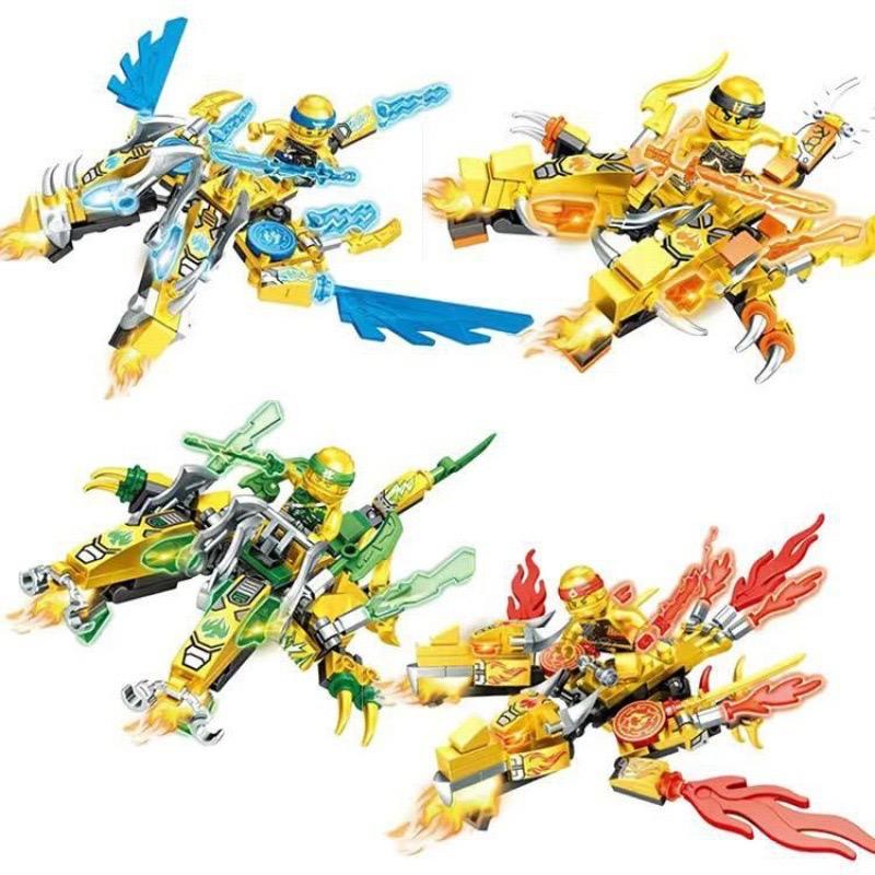 4 in 1 ninja dragon Mech Mini Model Action Figure Building Blocks Compatible Cartoon Anime Cities Kid Toys Gifts