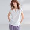 [Zeitlich begrenztes Sonderangebot] Ruhiges Luxus Hanf-T-Shirt, entspanntes kleines V-Ausschnitt-Schulterärmel-Baumwoll-Leinen-T-Shirt, Damen Sommer schlicht kurz sl