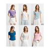 Single Beam Plus Size Women's Clothing [Thin T] High Elastic Shoulder V Neck U Collar Short Sleeve Tops 2025 Summer New Arrival T-shirt