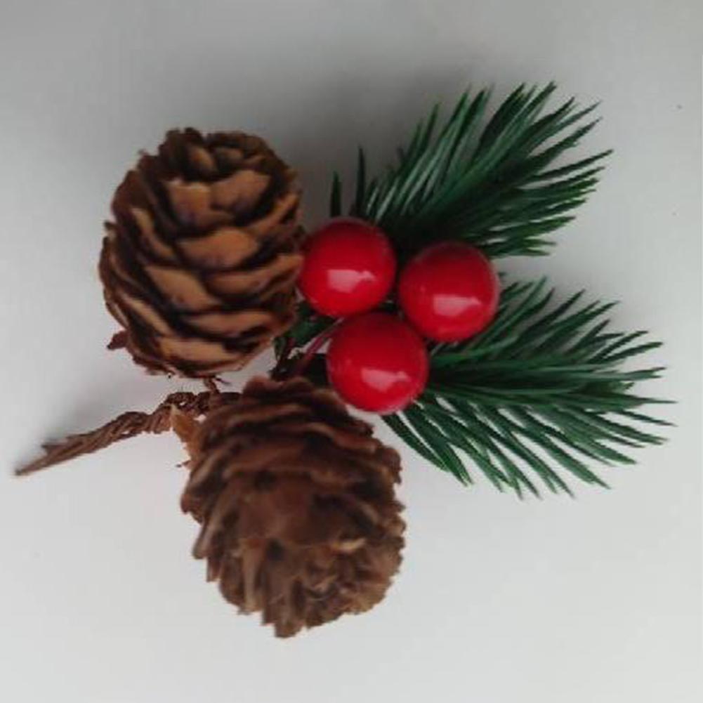 10pcs Artificial Pine Picks With Red Berries For Christmas - DIY Mini Ornaments Christmas Decoration Pine Cones