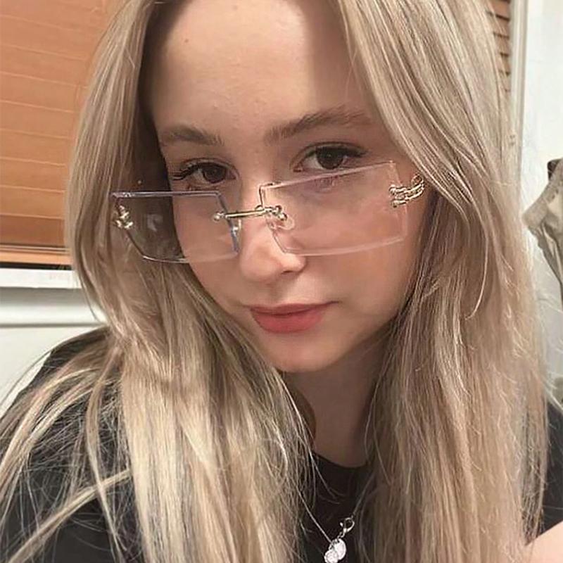 Fashion Rectangular Metal Rimless Women Glasses Gradient Glasses for Men Daily Life Eyewear Accessories