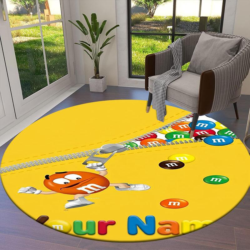 M&M's Custom Name Round Area Rug,Carpet Rug for Living Room Bedroom Sofa Playroom Decor,Non-slip Floor Mat