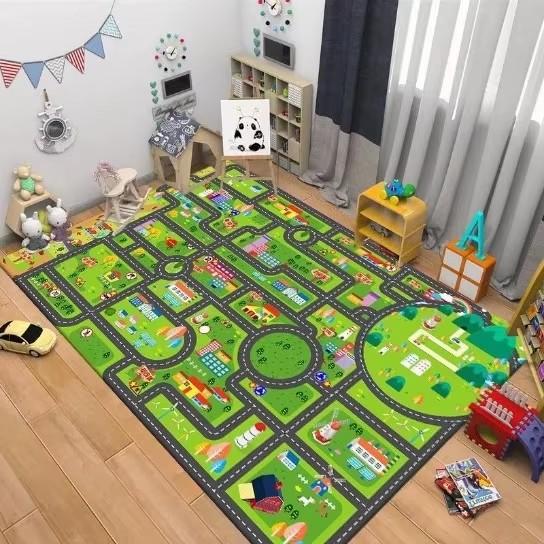 Kinder Lernteppich Stadtleben Spielmatte Straßensystem Teppich für Schlafzimmer Spielzimmer Lustiges Lernen Bodenmatte Sicher für Kinder