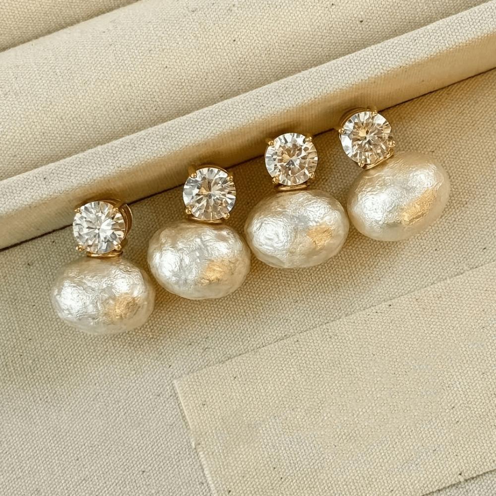 Light Luxury Zircon Stud Sweet Crystal Drop Earrings Simple Pearl Studs  Women