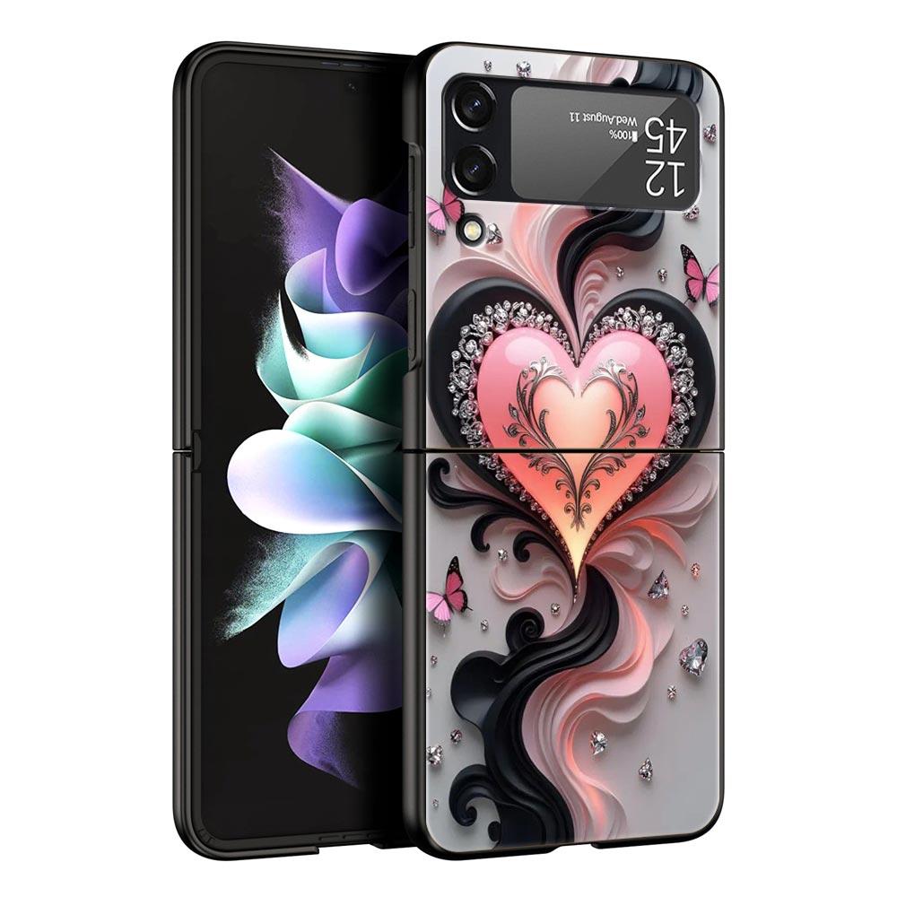 Colored Love Heart Printed Hard PC Phone Case For Samsung Galaxy Z Flip 7 6 5 4 Black Cover For Galaxy Z Flip 3 Foldable Fundas