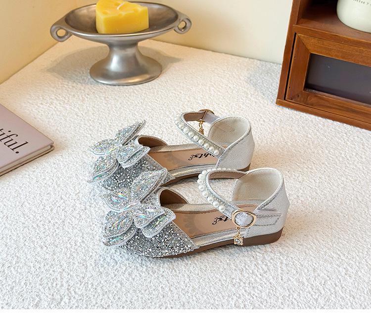 2026 New Rhinestone Bow Princess Leather Sandals for Girls