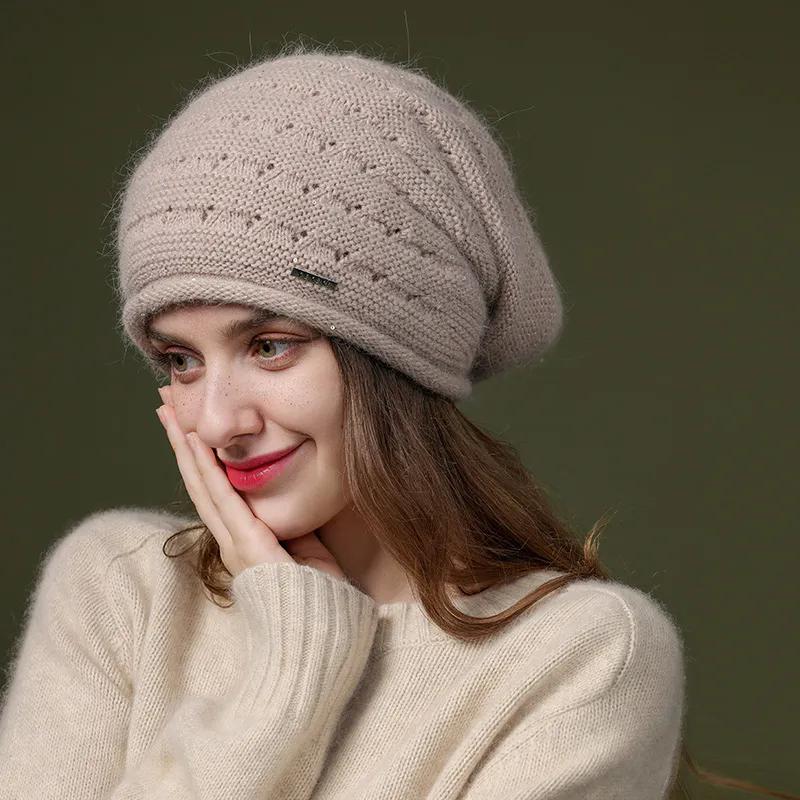 WTEMPO Autumn Winter Woolen Warm Beanie Hats Women's Elegant Large Size Versatile Knitted Hats Warm Beret Mother Hats
