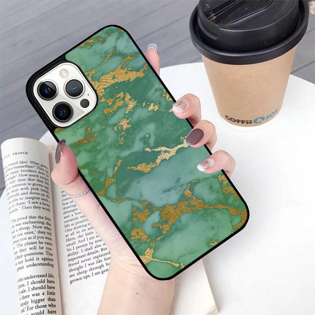 Teal Blue Gold Agate Marble Phone Case For iPhone 17 Air 13 12 14 15 16  Cover For Apple Pro Max Plus Coque