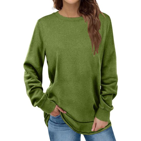 

Женский топ с круглым вырезом средней длины, свободный однотонный свитер с длинными рукавами, эластичными манжетами и подолом, повседневная толстовка на весну и осень M зелёный