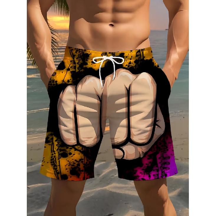 Unique and Fun Men's Fashion Hawaiian Beach Shorts, Funny Fake Two-Piece Printed Casual Shorts