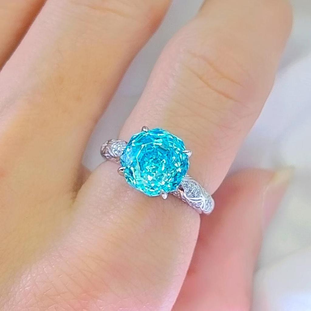 European Style Octagonal Rose Cut High Carbon Diamond & Emerald Women's Ring