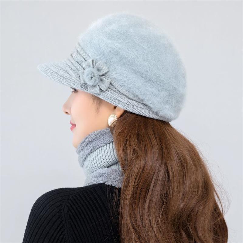 Hut Damen Herbst und Winter Strickmütze Warme Wollmütze Mode Verdickte Ohrenschützer Mütze Kaninchenhaar Mütze