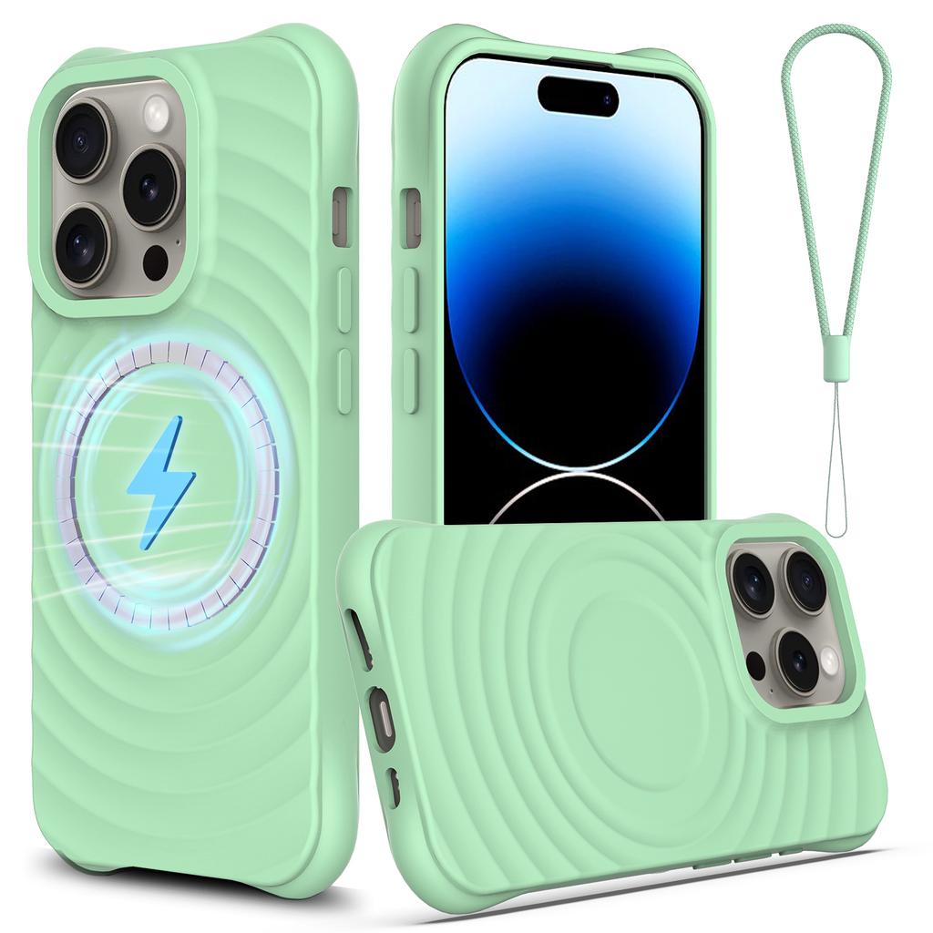 Für iPhone 14 Pro Hülle Wasserwellenstruktur Flüssigsilikon Schlanke Handyhülle Kompatibel mit MagSafe
