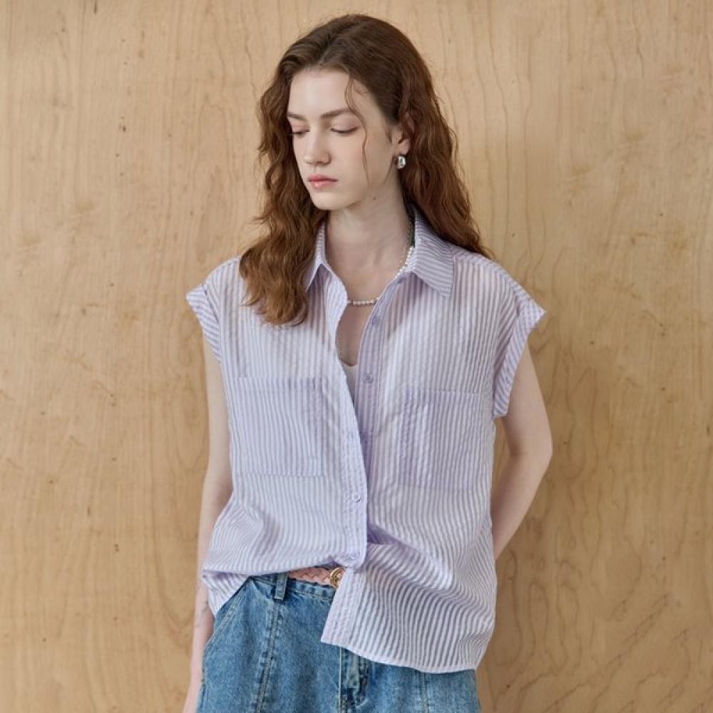 MAXZA Рубашка-блузка с коротким рукавом в полоску из жатой ткани Ze07qb038na violet/FREE
