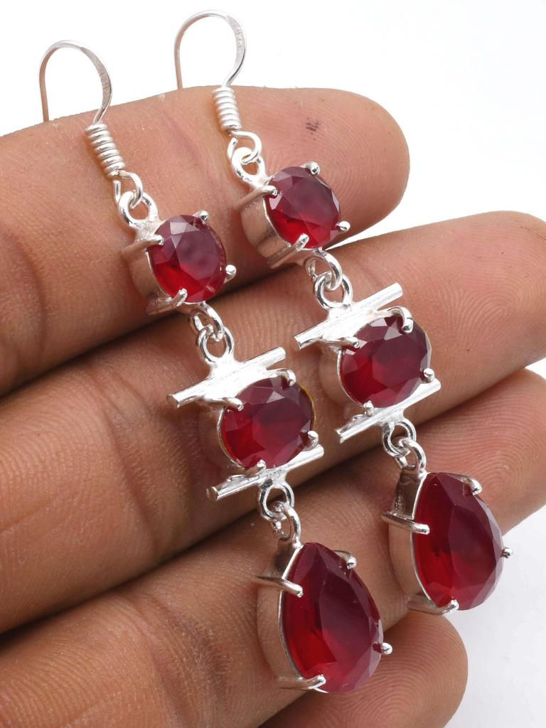 Garnet Gemstone Ethnic Handmade Drop Dengle Earring Jewelry ER 289