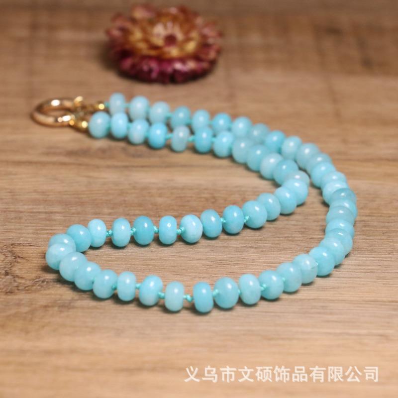 Amazonite Flat Bead Necklace – Gold Accent Dainty Jewelry, Calm Clarity Gift for Women