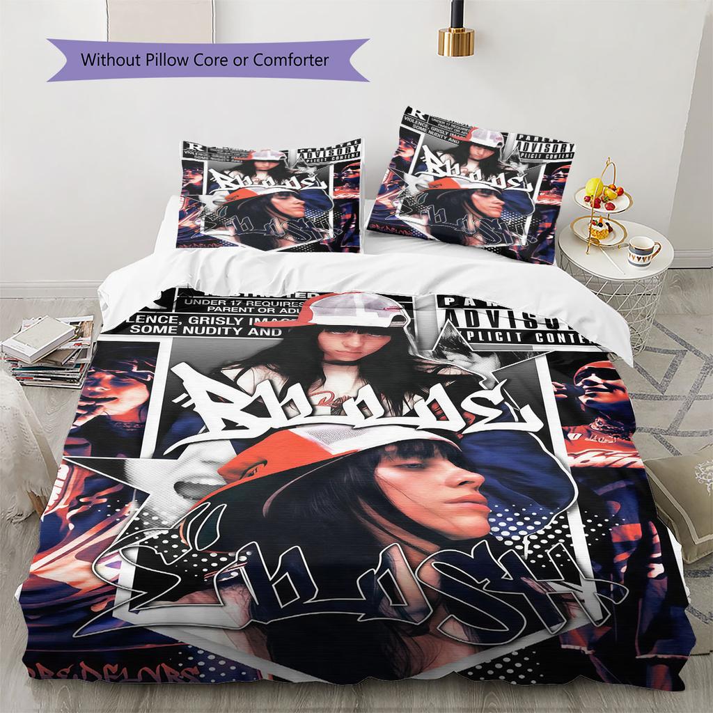 Billie Eilish Bedding Quilt Set Quilt Cover Pillowcase Home Decoration Birthday Gift (1 * Duvet Cover + 2 * Pillowcase, Without Core)