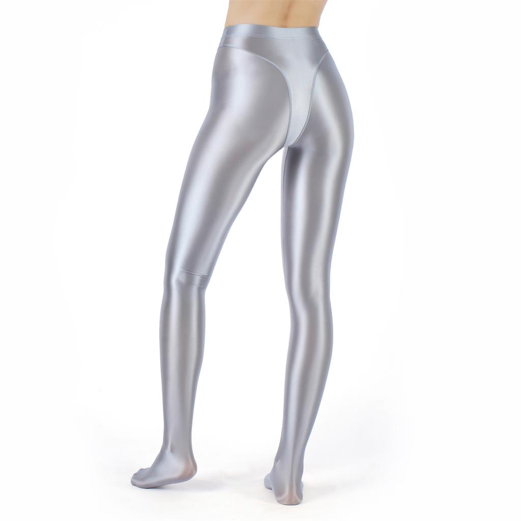 Dames Metalliske Falske Todelte Tights Høy Midje Yoga Fitness Leggings