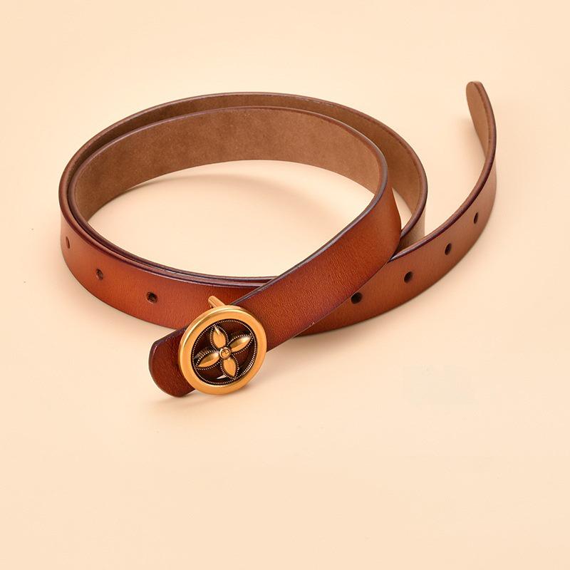 Damen Echt Rindsleder Dekogürtel mit runder Schnalle - Allround-Design für Jeans und Taillenformung