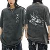Anime Chainsaw Man Vintage Washed Tshirt Hayakawa Aki Summon Kon Fox Devil Graphic T Shirts Men Women Casual Fashion Tshirts