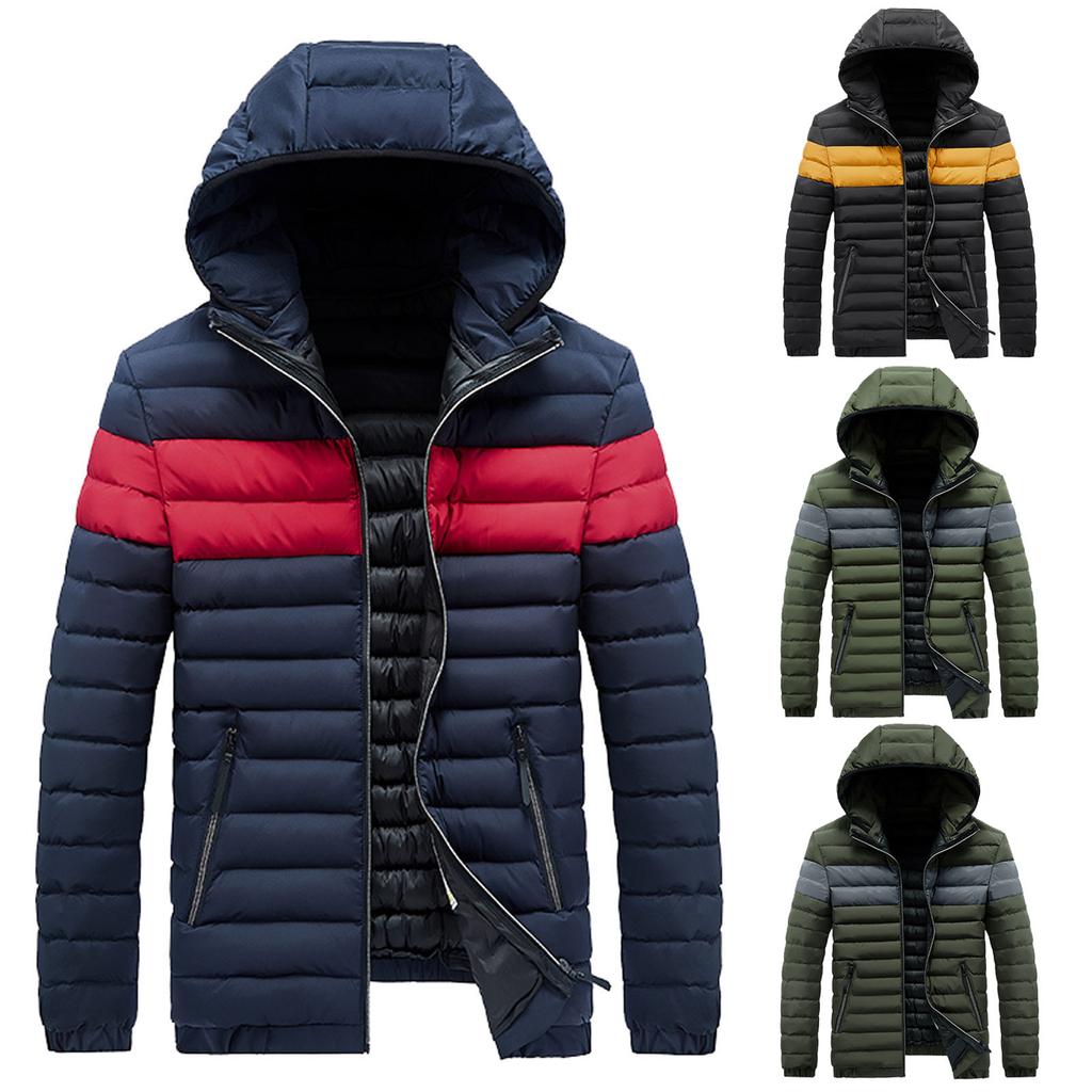 Men Winter Warm Hooded Patchwork Soft for Windproof Soft Coat  Jacket