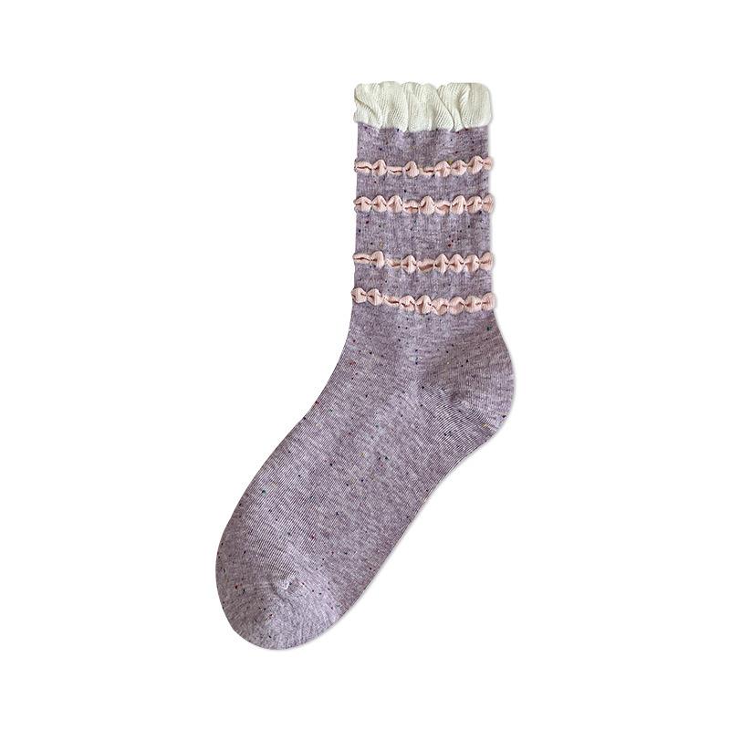 Boneless Female Loose Pile Socks, Cotton Socks, Cute Cartoon Dot Yarn, Sweat-absorbing Mid-calf Socks
