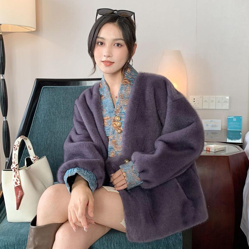 

Autumn and winter new style imitation mink fur coat women s short lamb wool fur body XL 140-155