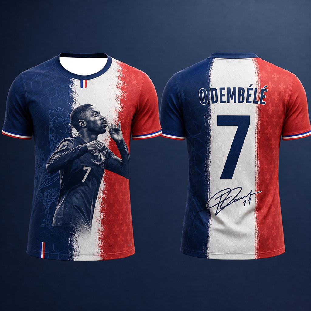 Frankreich 2026 Trikolore Flagge T-Shirt Herren Damen 3D Druck Polyester Kurzarm Schnelltrocknend Atmungsaktiv Fußballtrikot Fans Geschenk